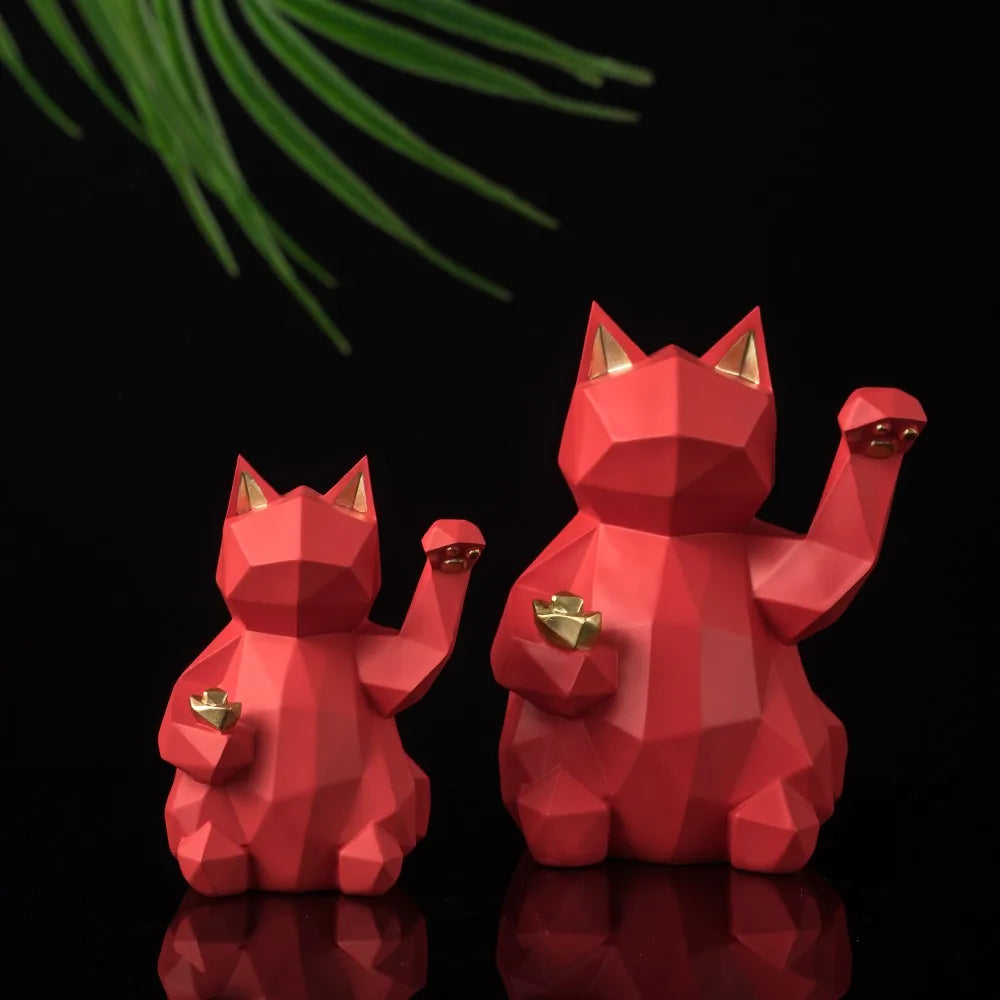 Resin Lucky Cat Statue | Nordic Animal Figurine Home Decor