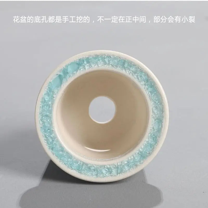 Ceramic Glazed Mini Flower Pot – Hand-Painted Ice Split Thumb Basin | Creative Round Mouth Succulent & Fleshy Plant Pot
