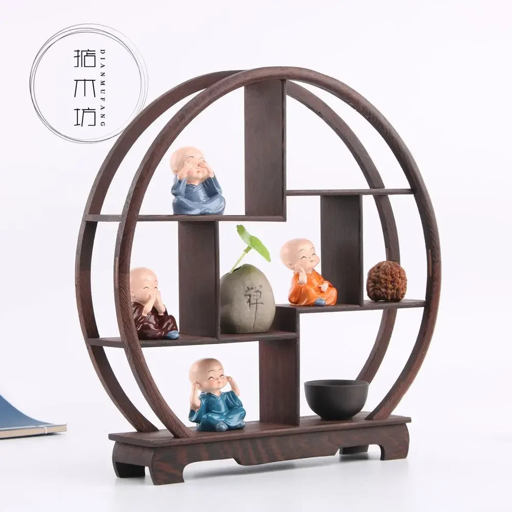 Retro Solid Wood Tea Set Display Rack | Storage & Organizer Stand
