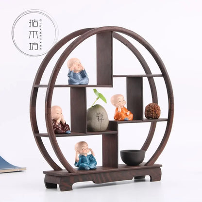 Retro Solid Wood Tea Set Display Rack | Storage & Organizer Stand