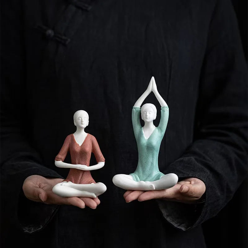 Ceramic Yoga Girl Figurine | Zen Home & Office Table Decor Sculpture