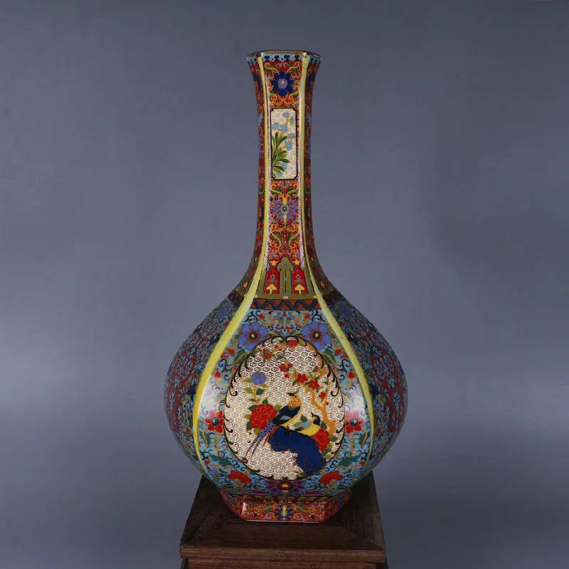 Porcelain Antiqued Distressed Vase | Chinese Style Decorative Bottle | Vintage Home Decor Accent