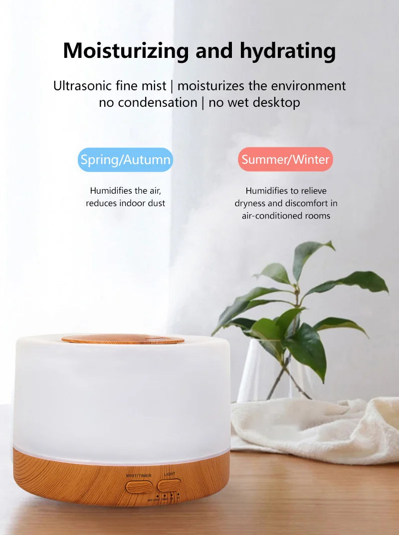700ml Wood Grain Humidifier | Aromatherapy Diffuser with Colorful Night Light