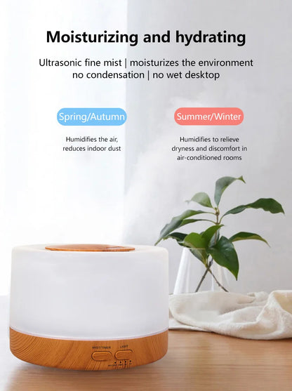 700ml Wood Grain Humidifier | Aromatherapy Diffuser with Colorful Night Light