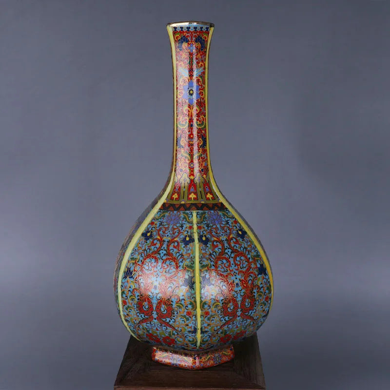 Porcelain Antiqued Distressed Vase | Chinese Style Decorative Bottle | Vintage Home Decor Accent