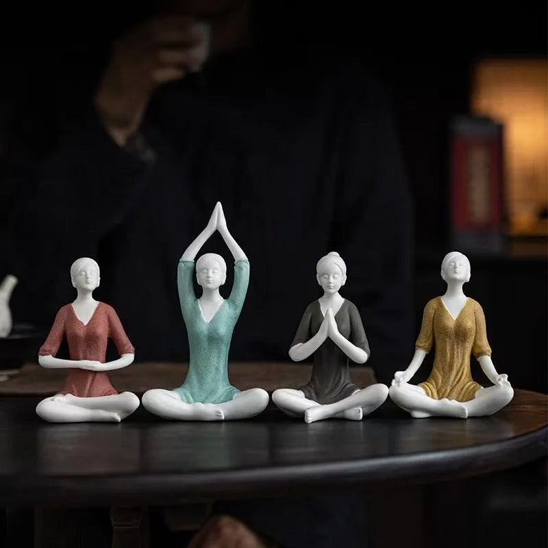 Ceramic Yoga Girl Figurine | Zen Home & Office Table Decor Sculpture