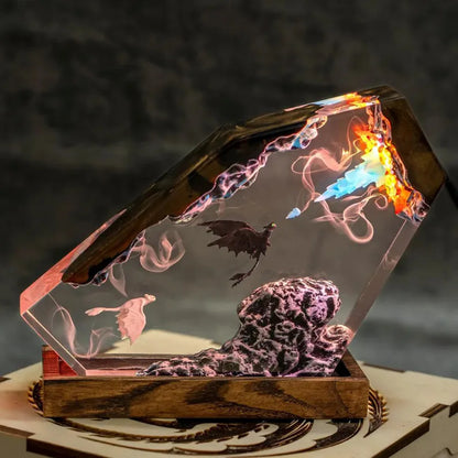 Dragon Night Light Resin Epoxy Desk Lamp | Black & White Dragon Figurine | Home Decor | Birthday Gift