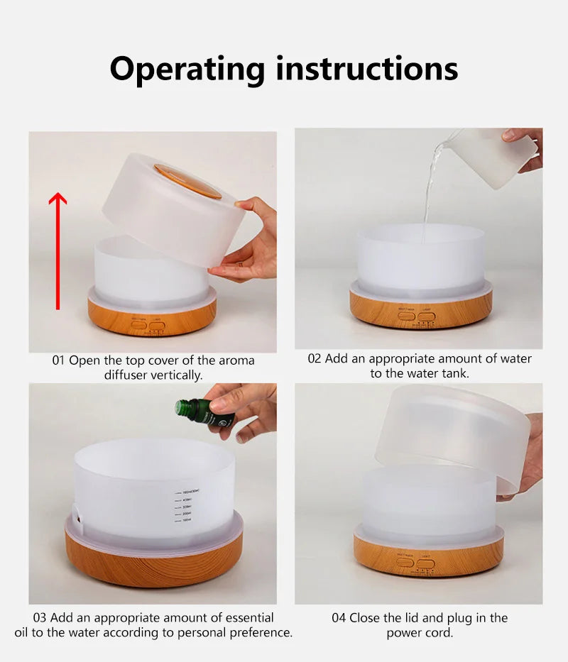 700ml Wood Grain Humidifier | Aromatherapy Diffuser with Colorful Night Light