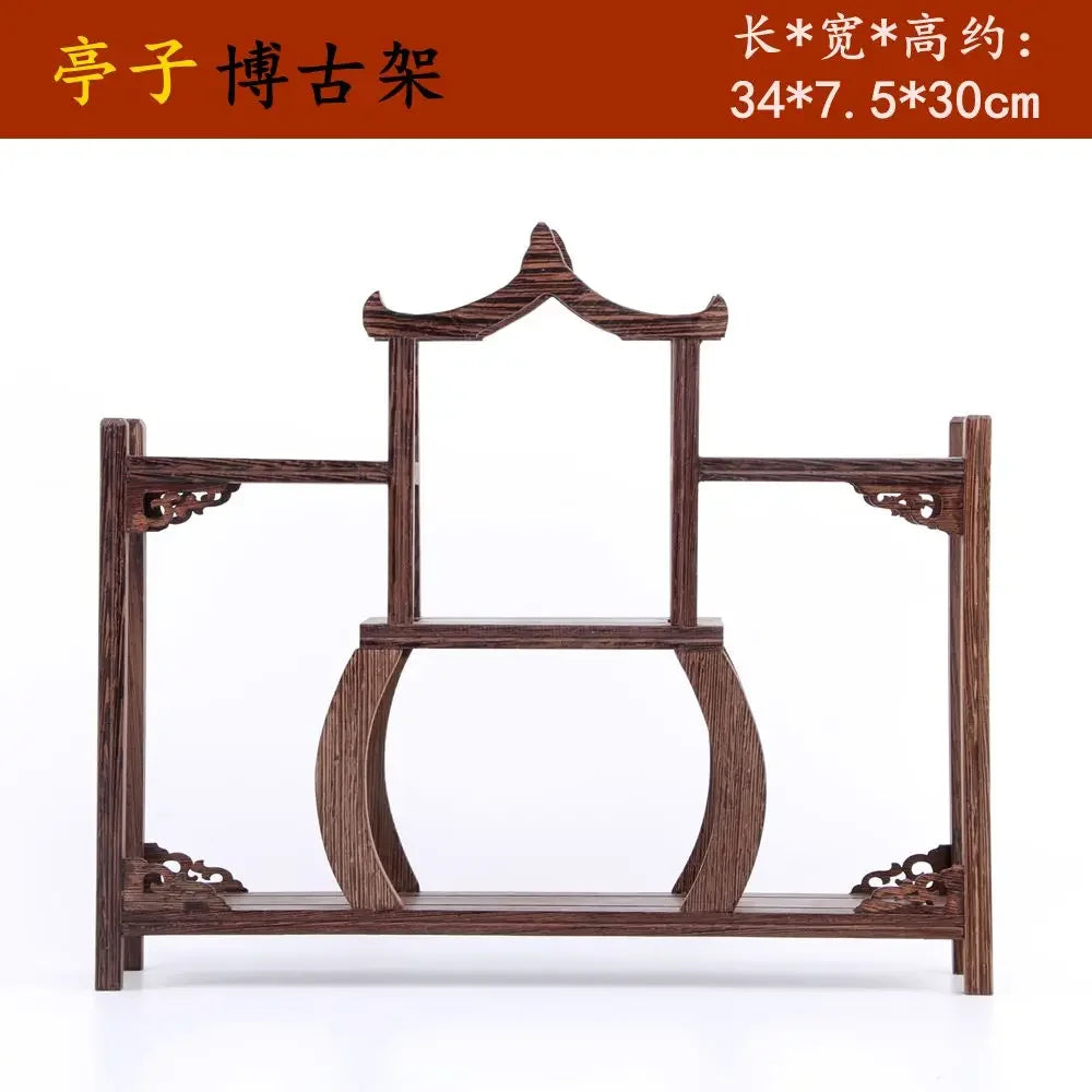Retro Solid Wood Tea Set Display Rack | Storage & Organizer Stand