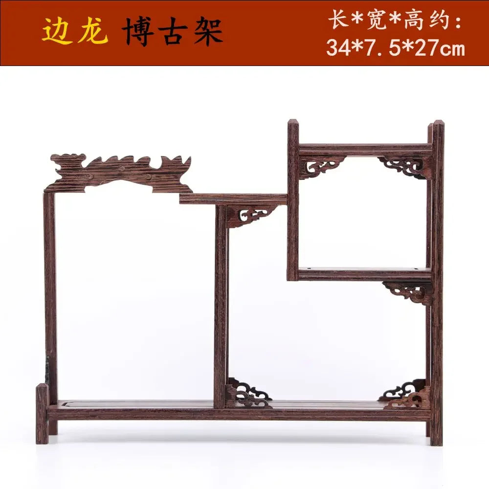 Retro Solid Wood Tea Set Display Rack | Storage & Organizer Stand
