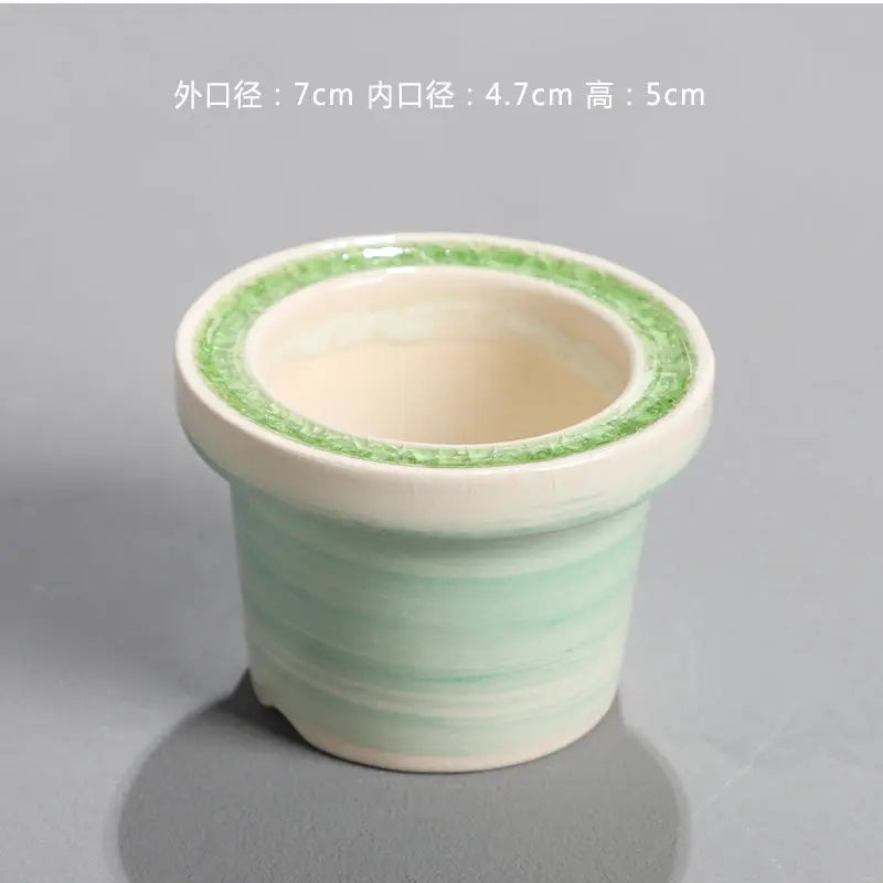 Ceramic Glazed Mini Flower Pot – Hand-Painted Ice Split Thumb Basin | Creative Round Mouth Succulent & Fleshy Plant Pot