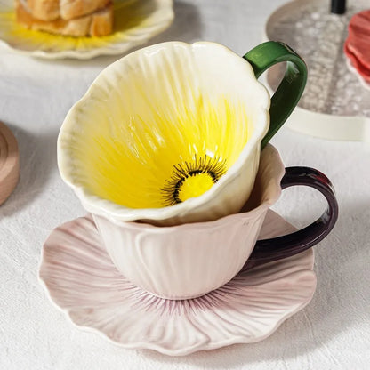 Ceramic Coffee Cup & Saucer Set | Afternoon Tea Latte Cup for Home & Cafe