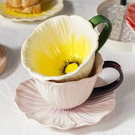 Ceramic Coffee Cup & Saucer Set | Afternoon Tea Latte Cup for Home & Cafe