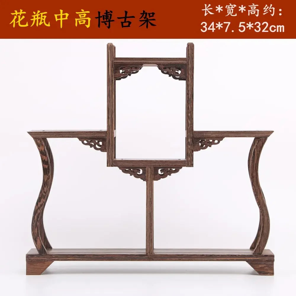 Retro Solid Wood Tea Set Display Rack | Storage & Organizer Stand