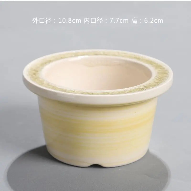 Ceramic Glazed Mini Flower Pot – Hand-Painted Ice Split Thumb Basin | Creative Round Mouth Succulent & Fleshy Plant Pot