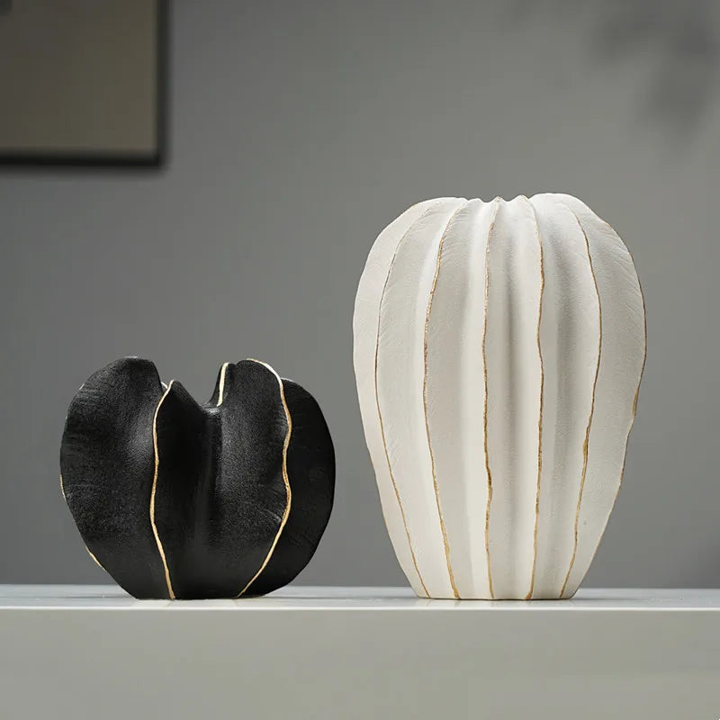 Ceramic Vase | Irregular Coral Wave Petal Shaped Flower Arrangement Decor