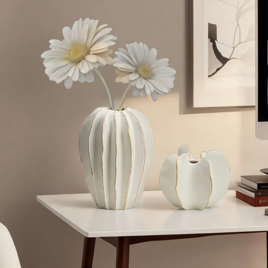 Ceramic Vase | Irregular Coral Wave Petal Shaped Flower Arrangement Decor