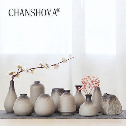 CHANSHOVA Retro Ceramic Small Vase | China Pottery Floral Decorative Container | Modern Home Decor