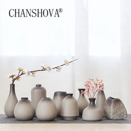 CHANSHOVA Retro Ceramic Small Vase | China Pottery Floral Decorative Container | Modern Home Decor