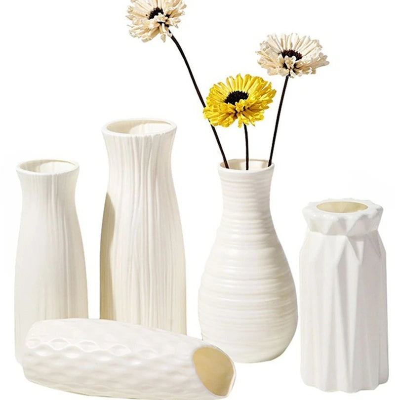Plastic Imitation Ceramic Flower Vase – Modern Home & Garden Table Decor | Wedding, Party & Bonsai Pot DIY Gift