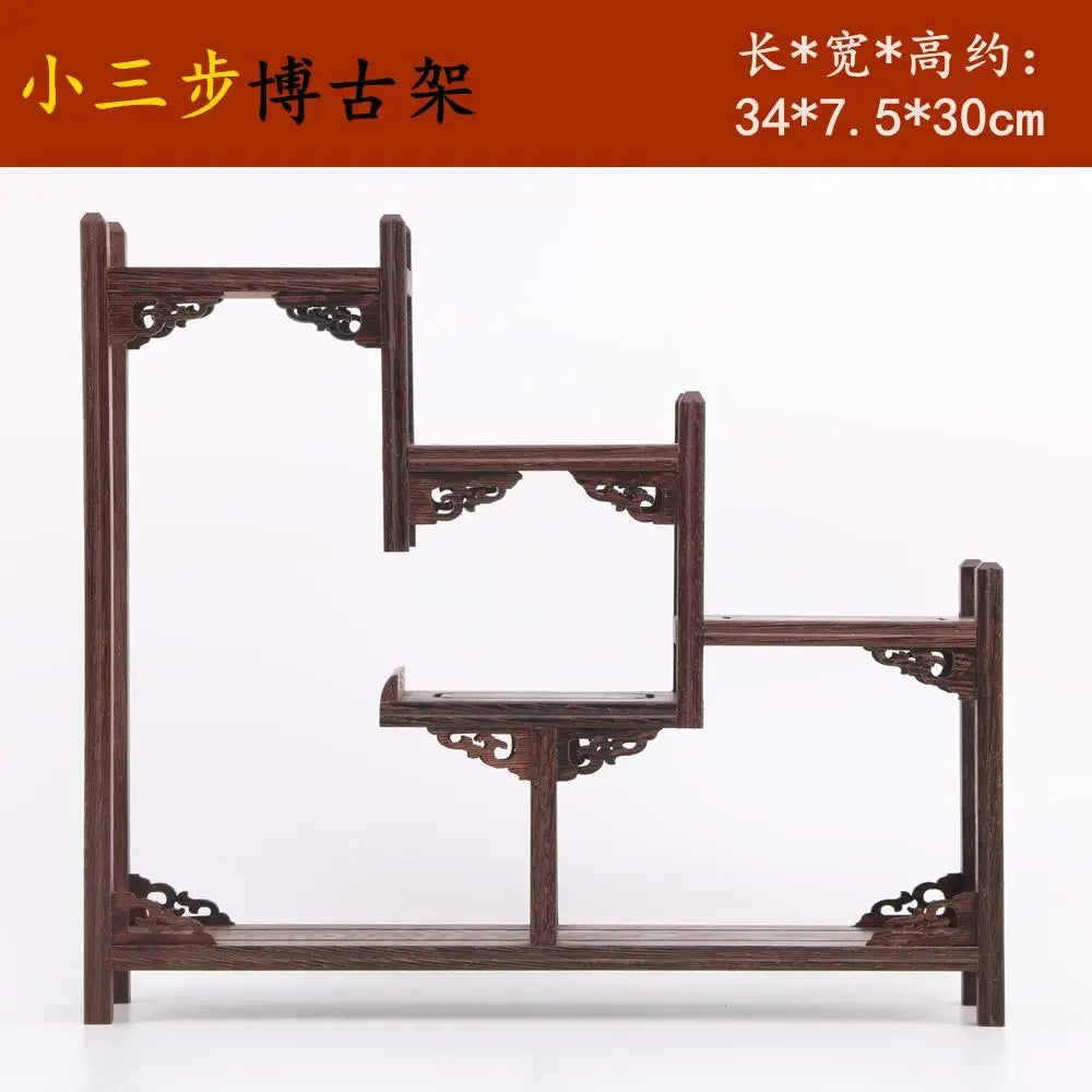Retro Solid Wood Tea Set Display Rack | Storage & Organizer Stand