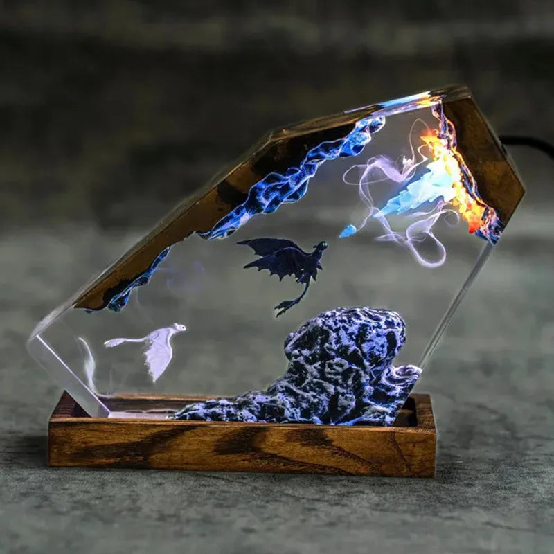 Dragon Night Light Resin Epoxy Desk Lamp | Black & White Dragon Figurine | Home Decor | Birthday Gift