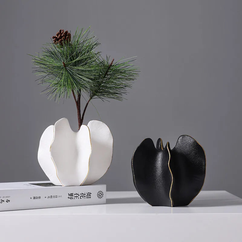 Ceramic Vase | Irregular Coral Wave Petal Shaped Flower Arrangement Decor