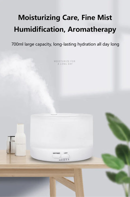 700ml Wood Grain Humidifier | Aromatherapy Diffuser with Colorful Night Light