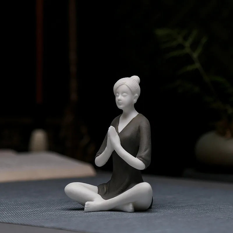 Ceramic Yoga Girl Figurine | Zen Home & Office Table Decor Sculpture