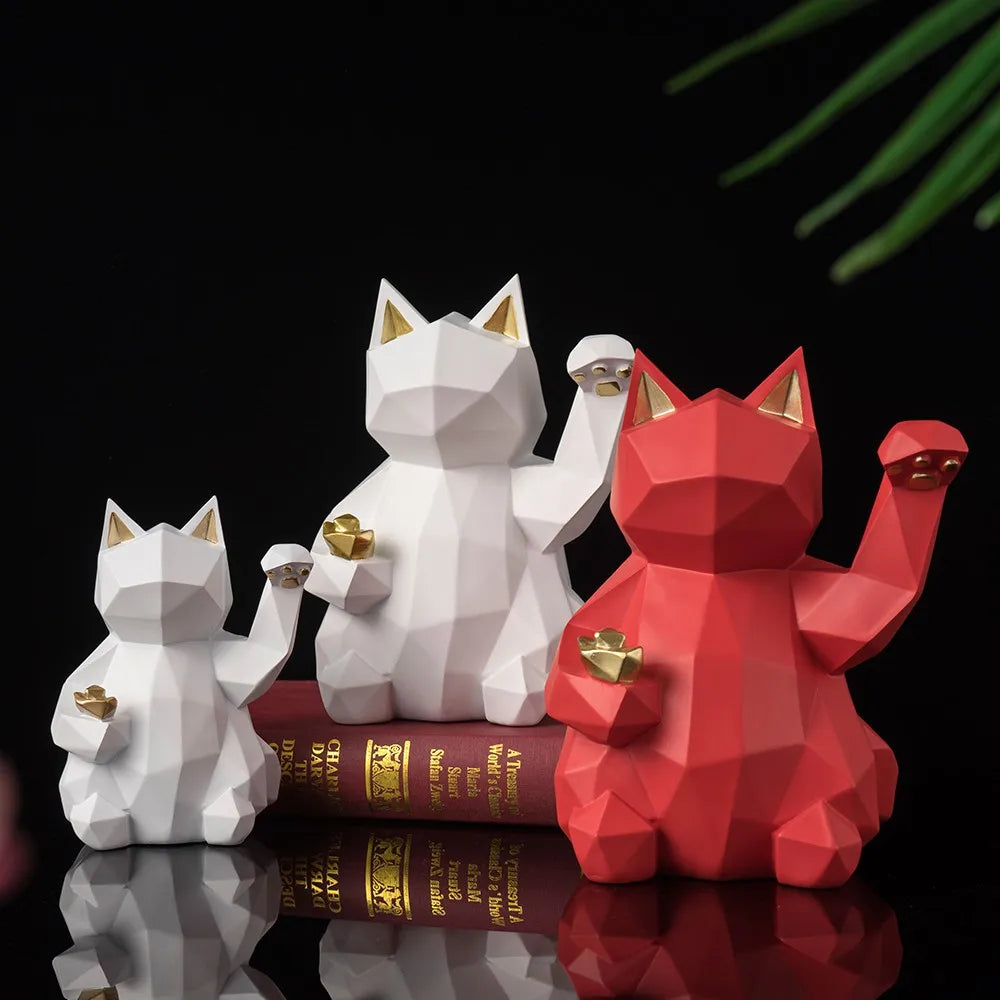 Resin Lucky Cat Statue | Nordic Animal Figurine Home Decor