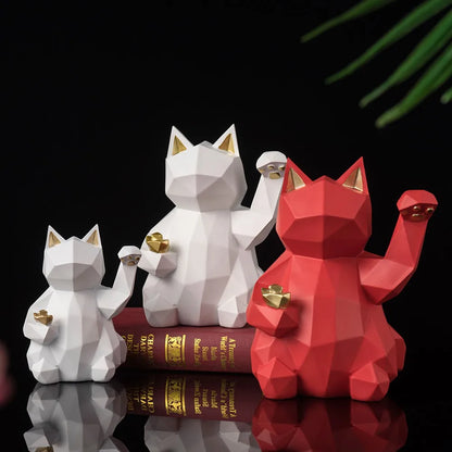 Resin Lucky Cat Statue | Nordic Animal Figurine Home Decor