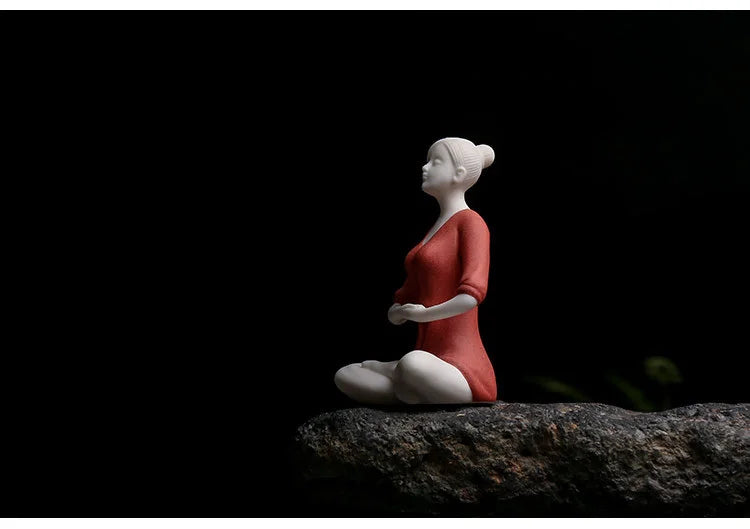 Ceramic Yoga Girl Figurine | Zen Home & Office Table Decor Sculpture
