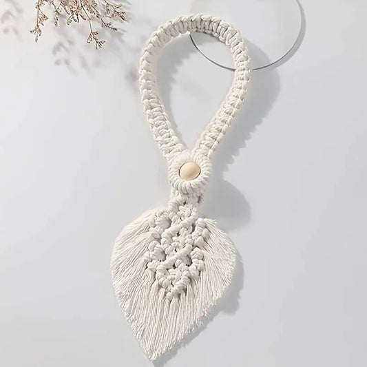 Handmade Boho Curtain Ties | Braided Cotton Rope Tassel Leaf Holdbacks
