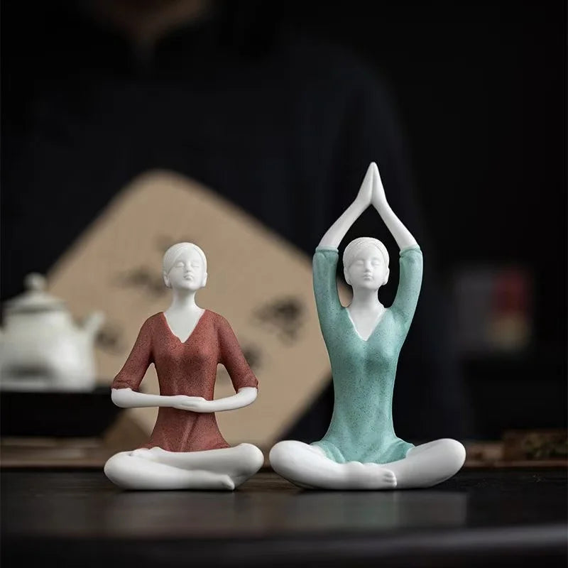 Ceramic Yoga Girl Figurine | Zen Home & Office Table Decor Sculpture