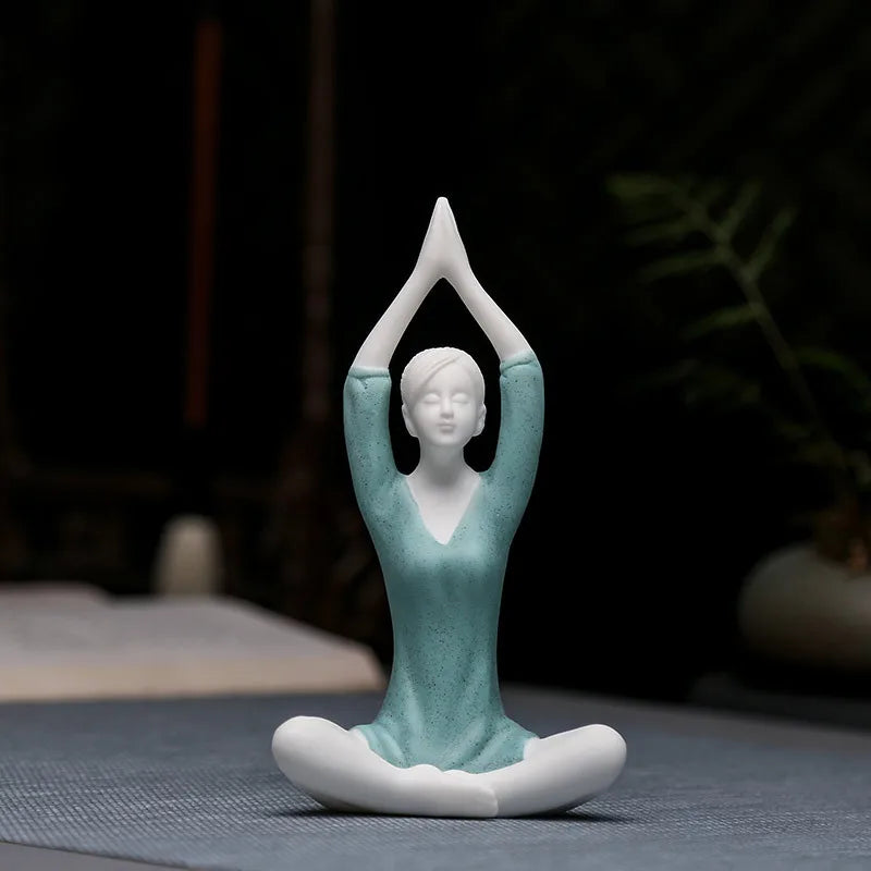 Ceramic Yoga Girl Figurine | Zen Home & Office Table Decor Sculpture