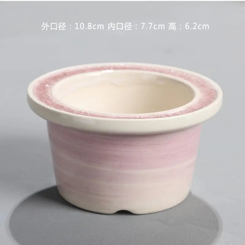 Ceramic Glazed Mini Flower Pot – Hand-Painted Ice Split Thumb Basin | Creative Round Mouth Succulent & Fleshy Plant Pot