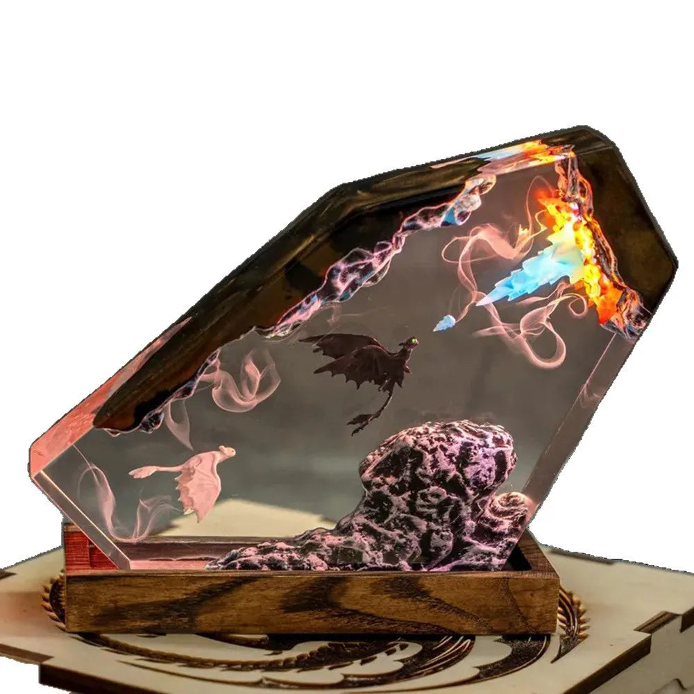 Dragon Night Light Resin Epoxy Desk Lamp | Black & White Dragon Figurine | Home Decor | Birthday Gift