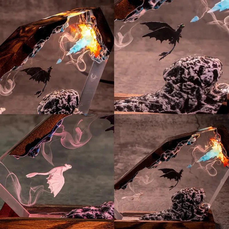 Dragon Night Light Resin Epoxy Desk Lamp | Black & White Dragon Figurine | Home Decor | Birthday Gift