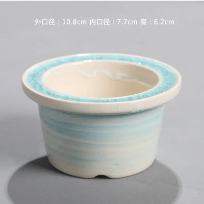 Ceramic Glazed Mini Flower Pot – Hand-Painted Ice Split Thumb Basin | Creative Round Mouth Succulent & Fleshy Plant Pot