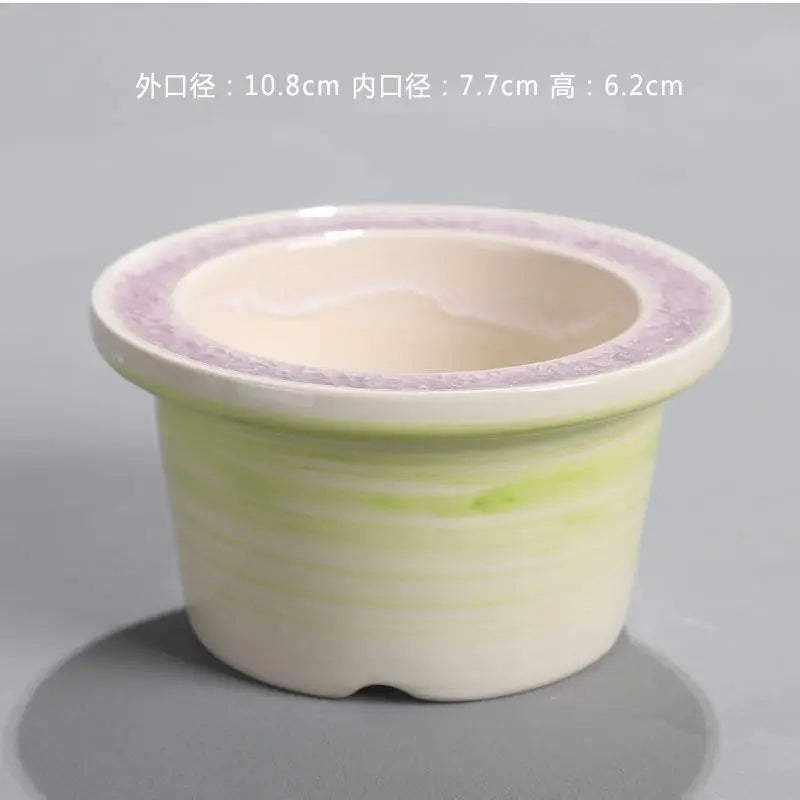 Ceramic Glazed Mini Flower Pot – Hand-Painted Ice Split Thumb Basin | Creative Round Mouth Succulent & Fleshy Plant Pot