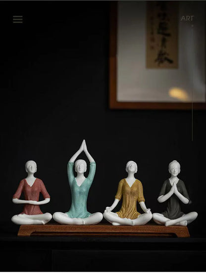 Ceramic Yoga Girl Figurine | Zen Home & Office Table Decor Sculpture
