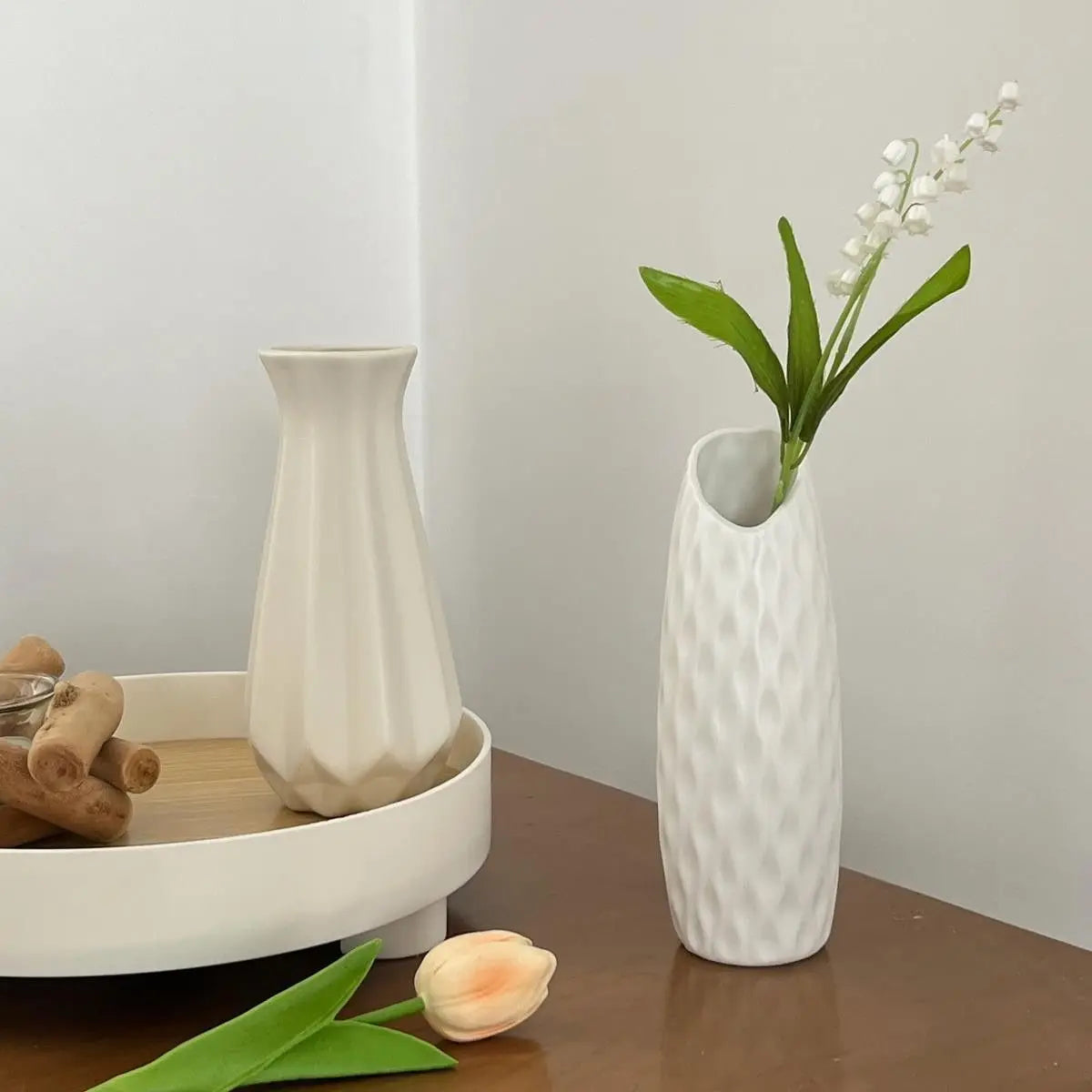 Plastic Imitation Ceramic Flower Vase – Modern Home & Garden Table Decor | Wedding, Party & Bonsai Pot DIY Gift