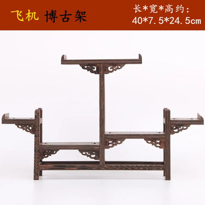 Retro Solid Wood Tea Set Display Rack | Storage & Organizer Stand