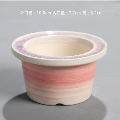 Ceramic Glazed Mini Flower Pot – Hand-Painted Ice Split Thumb Basin | Creative Round Mouth Succulent & Fleshy Plant Pot