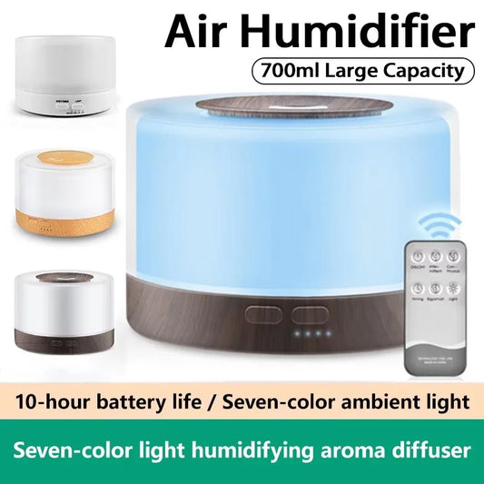 700ml Wood Grain Humidifier | Aromatherapy Diffuser with Colorful Night Light