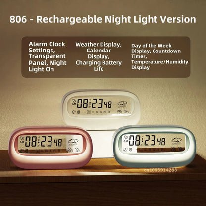 Rechargeable Cartoon Alarm Clock | Digital Calendar with Night Light