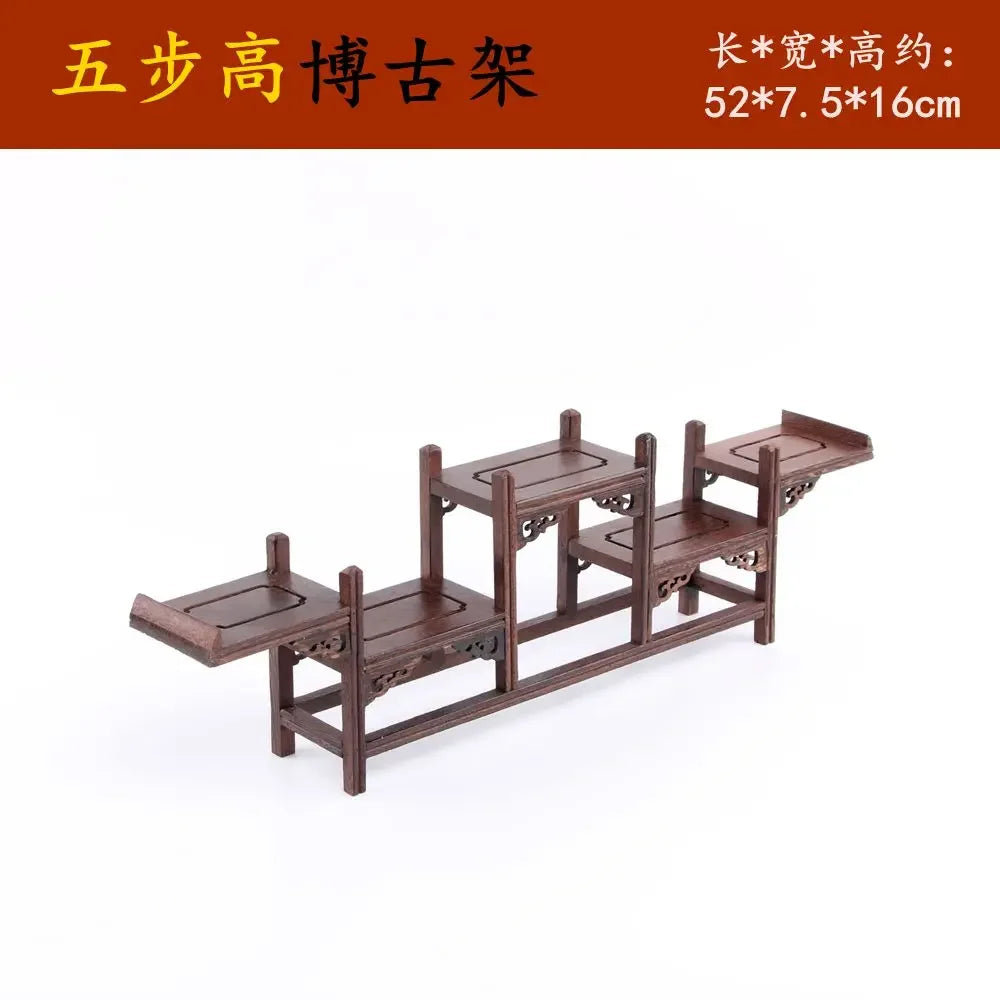 Retro Solid Wood Tea Set Display Rack | Storage & Organizer Stand
